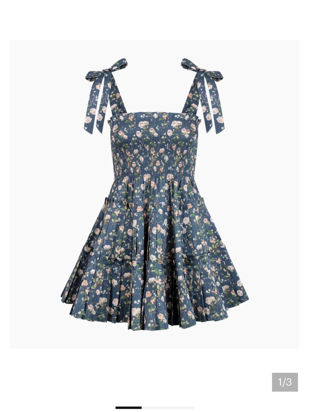 Hill House Charlotte Ribbon Nap Dress Floral Tie-Strap Mini in Bluebonnet Navy